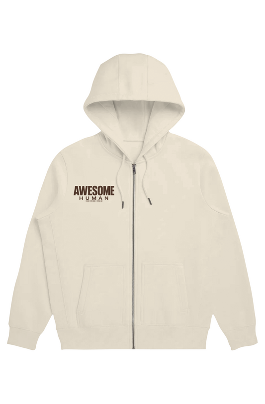 THG PREMIUM EMBROIDERED AWESOME HUMAN FULL ZIP ORGANIC HOODIE